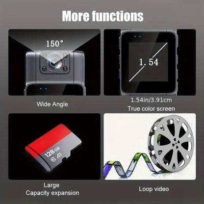 Mini caméra portable avec écran HD IPS et rotation 180°